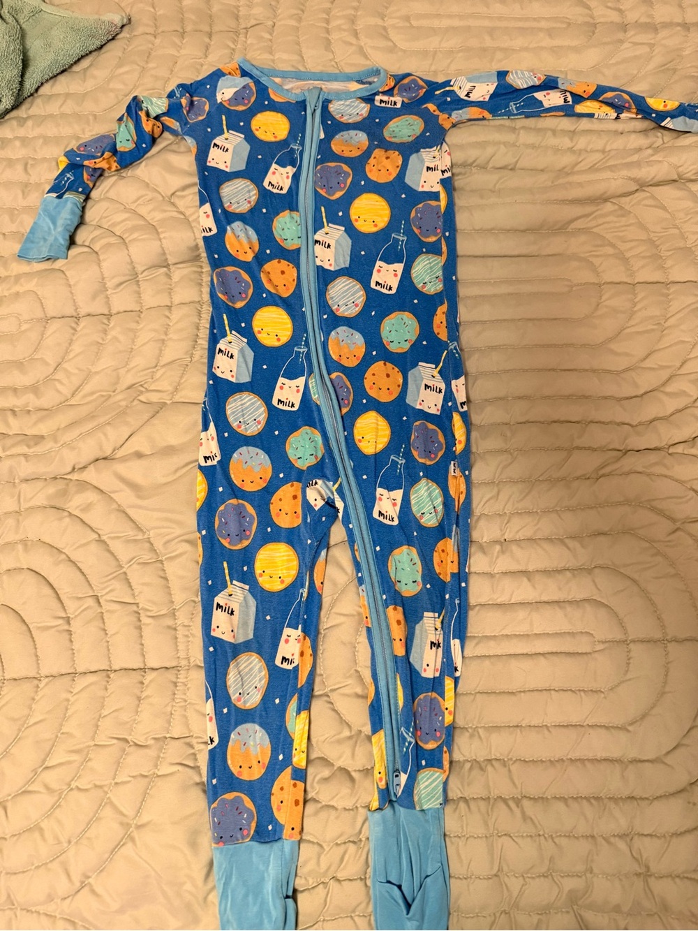 Little Sleepies Blue Footed One-Piece Pajamas with Milk & Cookie Pattern